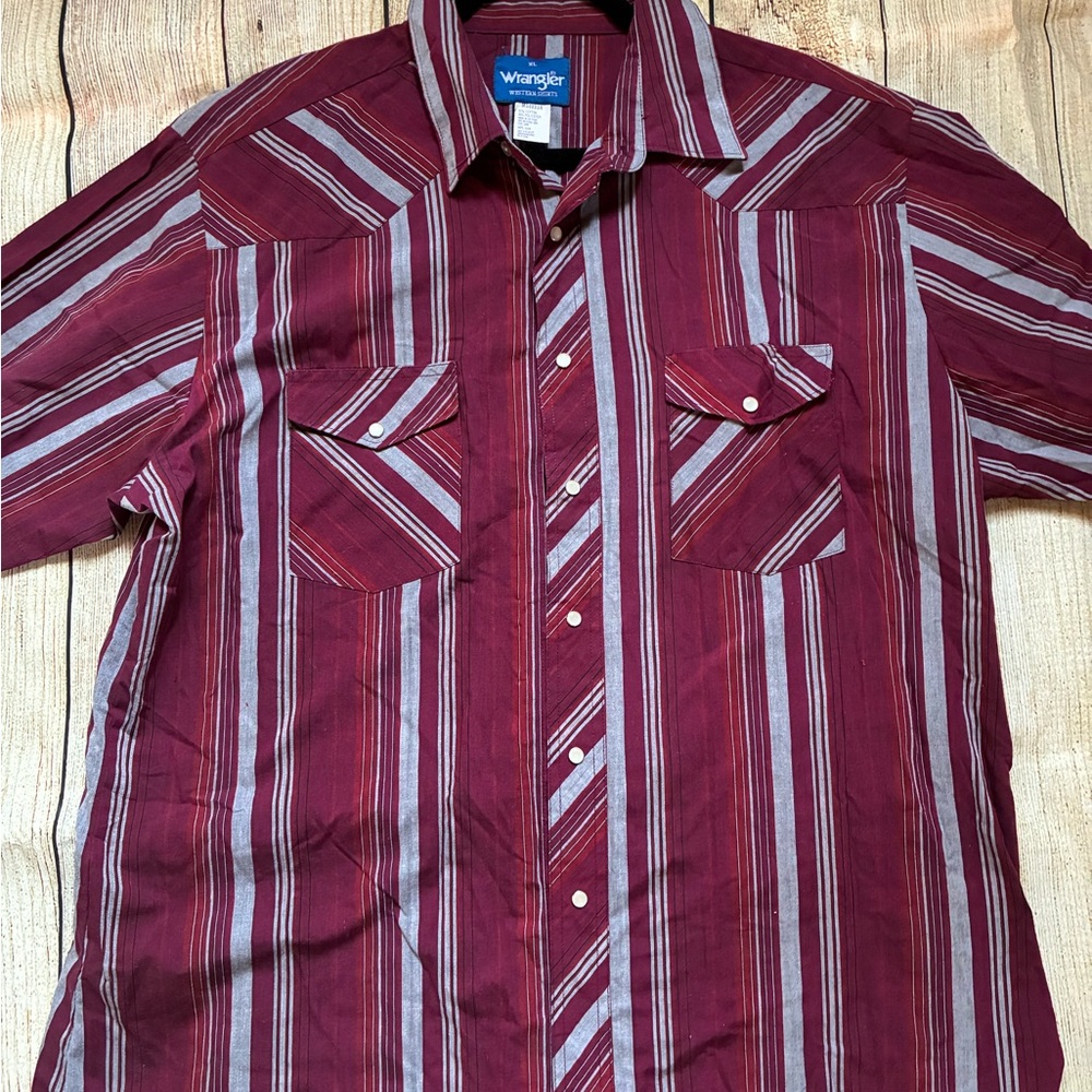 Wrangler Western Men's Burgundy & Grey Striped Shirt size XL